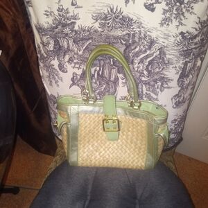 Green and straw Coach handbag